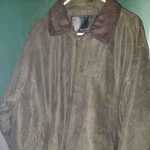 Mens XXL Olive Green Lt Jacket with Brown Collar